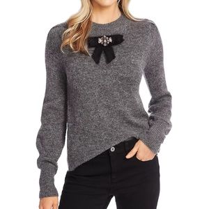 Cece Woman Long Sleeve Gray Bow Sweater Top L New